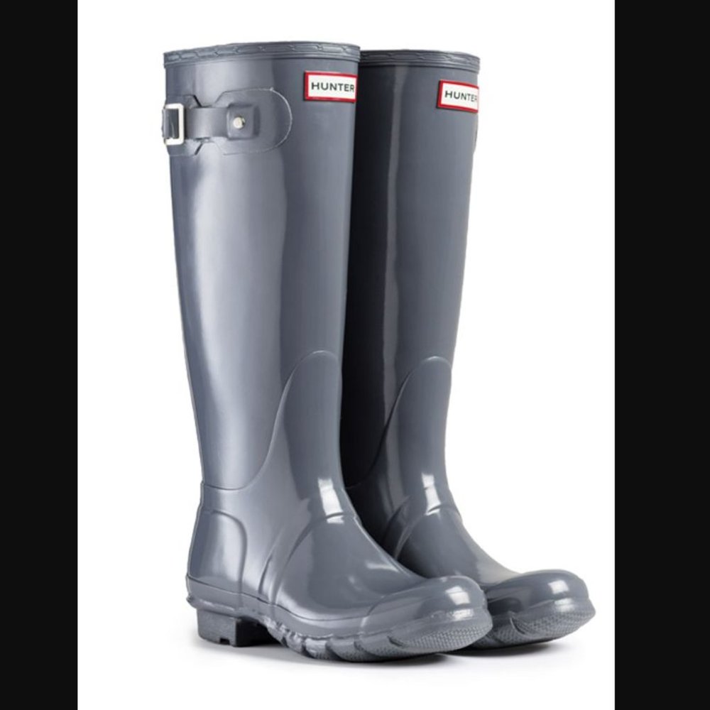 Hunter Original Tall Gloss Rain Boots in Grey